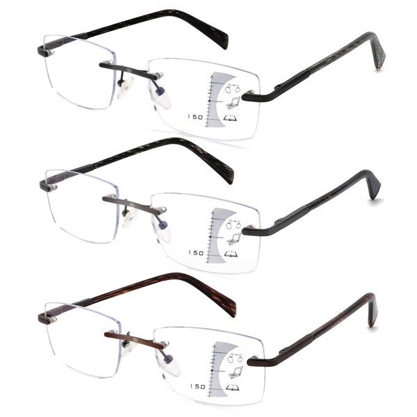 HIYANJN Progressive Reading Glasses Men Rimless Frame Blue Light Blocking