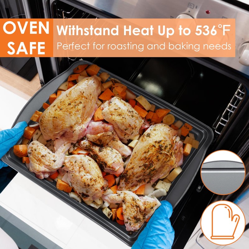 BEWOS 2 PCS Carbon Steel Cooking Trays for Oven –34×23.3×2.2cm