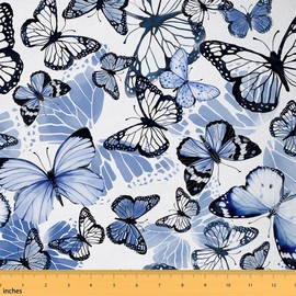 Tela de tapicería de mariposa azul de 2 yardas con estampado de mariposas para sillas, tela de mariposa de The Yard color blanco, tela decorativa impermeable para exteriores, para sillas, sofá, sofá