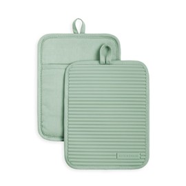 KitchenAid Ribbed Soft Silicone Pot Holder 2-Pack Set, Pistachio Green, 7"x9"