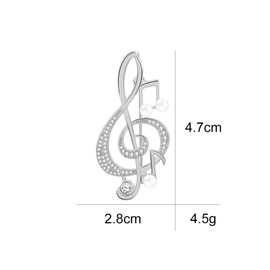 Note Brooch Pin Corsage, Sweater Dress Shawl Elegant Jewelry Accessory Decor for Wedding Birthday Party Christmas Gift (Silver)