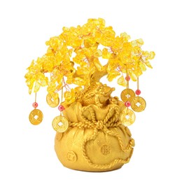 Bwinka 8 inch Feng Shui Frog Yellow Crystal Money Tree with Wealth Coins for Office Home Table Office Wealth Luck,Best Gift…