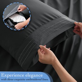 Hotella Luxury King Bed Sheets - Breathable & Cooling 4 Pieces Hotel Bed Sheet Set for Hot Sleepers, 14" Deep Pocket Sheets + Pillowcases Set, Shrinkage & Non-Fade, Easy Care Bedding Set, Dark Gray