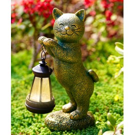 Philodwell Cat Solar Statues for Garden Decor: Outdoor Sculpture with Warm Lights for Balcony Lawn Patio Yard - Gifts for Mom Grandma Women