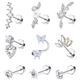 Adramata 9 Pcs 16G Helix Piercings für Damen Chirurgenstahl Ohrringe Schmetterling Blume Schlange Ohr Ohrstecker Knorpel Set Helix Tragus Schmuck