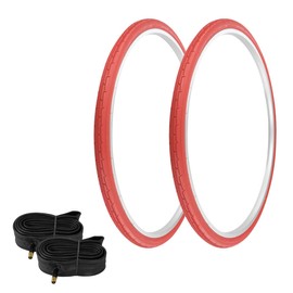 PRO+ Pair of Bicycle TIRE 700 X 35C Red/Red SIDEWALL (2) Tires W/Tubes 33MM Schrader Valve P-1180