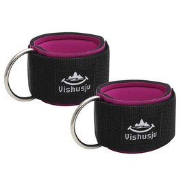 Vishusju Ankle Straps Wrist Cuffs 5.5mm Neoprene Padded Large D-Ring for Cable Machines Fitness Legs Exercise Attachment Adjustable (Rose Pink)