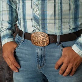 Antique Engraved Floral Belt Buckle - Stylish, Heavy-Duty, Vintage Western Accessory Copper/Silver (Copper)