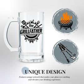 Onebttl Grilling Gifts for Men - GrillFather Beer Mug 17oz (500ml) - Beer Glass Gifts for Father‘s Day, Christmas, Thanksgiving