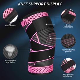 Ruilala Knee Support 1 Piece Knee Support with Adjustable Velcro Bandage Compression Knee Bandage for Men Women for Arthritis ACL Meniscus Tear Sports Fitness Weightlifting Jogging (Rose Red, XXL)