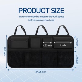 ongfuwu Car Trunk Organizer, Space Saving Backseat Hanging Storage with 4 Large Pockets, Super Capacity Vehicle Trunk Organizer Bag, Universal for Cars SUVs Trucks Vans, Car Accessories (Upgraded)