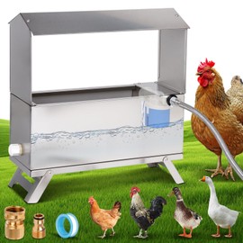 1.6 Gal Automatic Chicken Waterer Stainless Steel Poultry Waterer Dispenser with Float Valve Kit and Bottom Bracket Chicken Waterer Feeder for Hen Duck Goose Turkeys