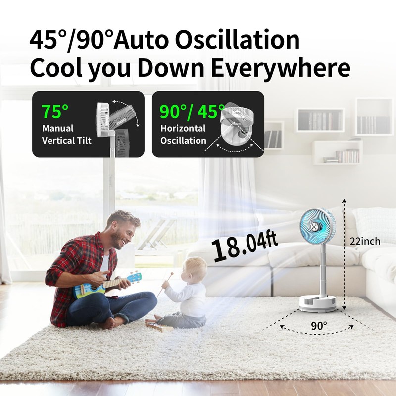 Socool 20000mAh Portable Fan Foldable Wireless Battery Rechargeable with 8-Speed