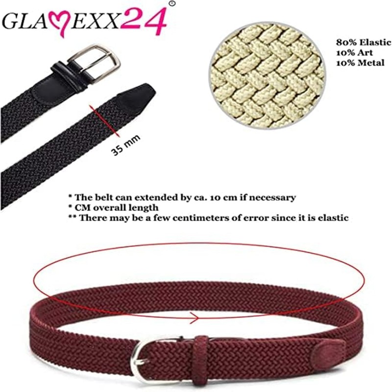 Glamexx24 Unisex Elastic Fabric Belt Braided Stretch Belt Stretchy Belt