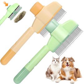 Cat Brush, Pack of 2 Self-Cleaning Pet Brushes, Self-Cleaning Flea Comb, Cat Flea Comb for Cats, Removing Matte Hair for Dogs and Cats
