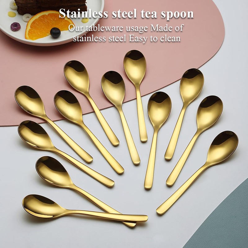 Kyraton Gold Teaspoon, 12 Pieces, 14 cm Stainless Steel Coffee
