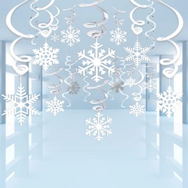 Zayvor 40Ct Christmas Snowflake Hanging Swirl Decorations,Christmas Hanging Ceiling Streamers Snowflake Hanging Swirls and Strings Decoration, Winter Party Wonderland Xmas Holiday Decor Supplies