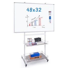 maxtek Rolling Whiteboard, 48x32 Large Magnetic White Board with Stands, Big White Board Dry Erase on Wheels with Baskets for Classroom, Office, Homeschool, Home Office