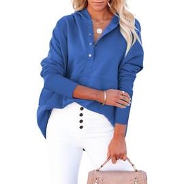 AlvaQ Women Oversized Sweatshirt Juniors Casual Long Sleeve Half Button Ribbed Pullover Tops With Pockets Fashion 2024 Blue 2X