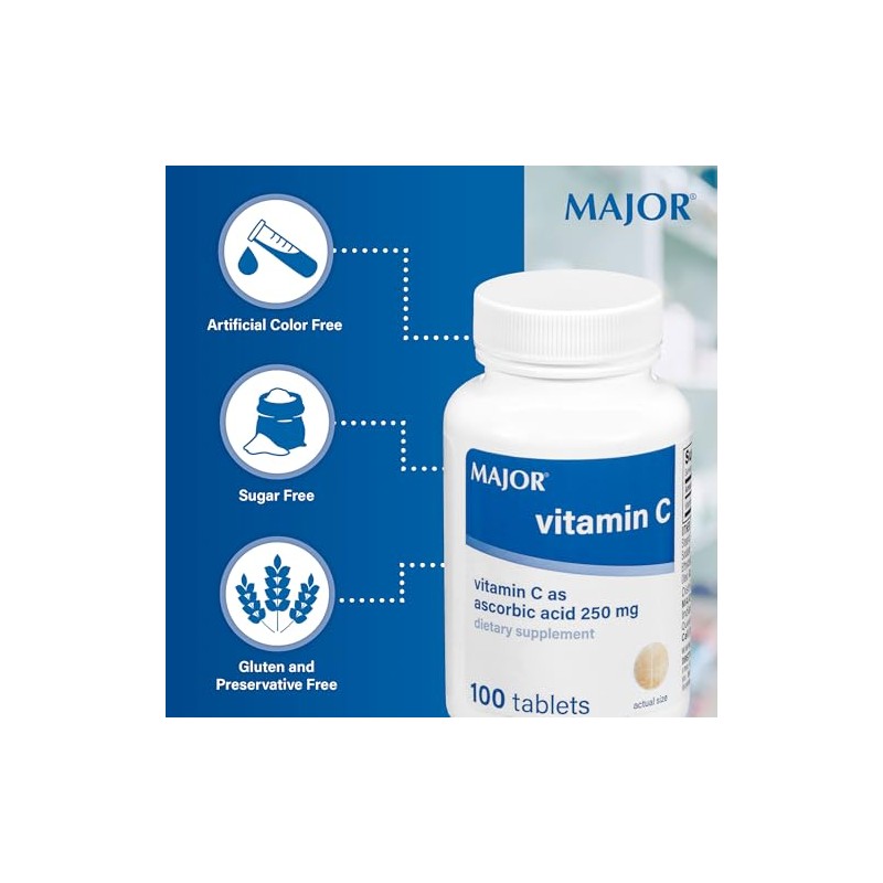 MAJOR- VitaminC 250 mg Comprimidos de Ácido Ascorbico, 100 CT