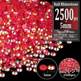 2500pcs 5mm Resin Rhinestones Bulk, Red AB Flatback Round Jelly Rhinestones Bedazzling Non Hotfix Crystal Gems Large Quantity Wholesale for DIY Crafts Clothes Bottles Tumblers Face Makeup Manicure