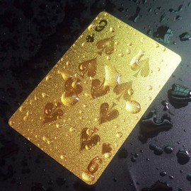 24K Gold-Plated Playing Cards Gold Foil Poker Cards Card Game Poked Deck, 24K Gold Foil Poker Luxury Playing Cards Waterproof Fake Gold Foil Playing Cards Plastic Poker Game Cards with Bo