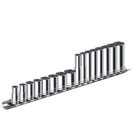 pgroup 1/4" Drive Socket Set, 16PCS 12-Point Deep and Shallow Socket Set, Metric Size (6mm-13mm), Equipped with Storage Holder, Chrome Vanadium Steel