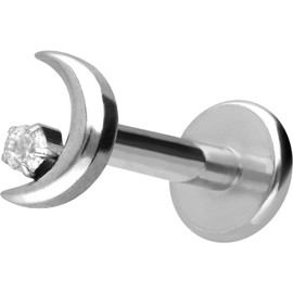 PIERCINGLINE Titanium Labret with Internal Thread + Titanium Attachment Moon + Crystal Piercing Ear Helix Tragus Nose Choice of Colours and Sizes, Titanium