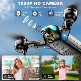 Drone with Camera, Foldable Drone for Beginners with 1080P Camera, Upgrade Altitude Hold, Circle/Rotating/Waypoint Fly, 3D Flip, One Key Start, 3 Speed Mode, 2 Batteries