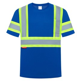 ProtectX High Visibility Short Sleeve Shirts Reflective Hi Vis Safety Shirts for Men and Women Shirts for Construction 1 Pack, Blue Short, Small
