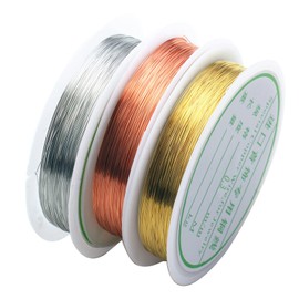 3 PCS Jewelry Making Wire, 0.3mm Jewelry Wire Tarnish Resistant Bare Copper Wire Silver Bendy Craft Wire Gold Beading Wire Thread Cord Wire for Jewellery Making Ring Supplies Diy (15m Per Roll)