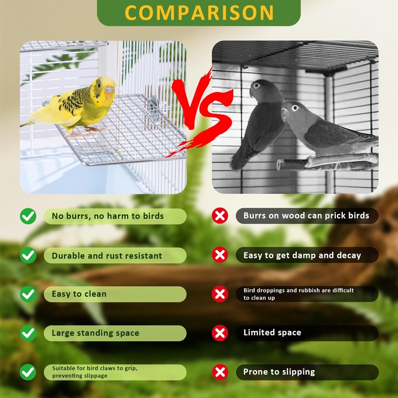 FUATY Stainless Steel Bird Perch for Cage, Open-Grid Easy Clean