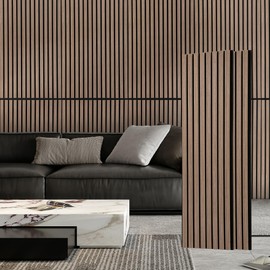 FORTUNO 2 Pcs Wood Panels for Wall Peel and Stick - Decorative Fluted Slat Wall Paneling, Sound Absorbing Acoustic Panels for Studio, Living Room, 47.2"×11.8", Brown