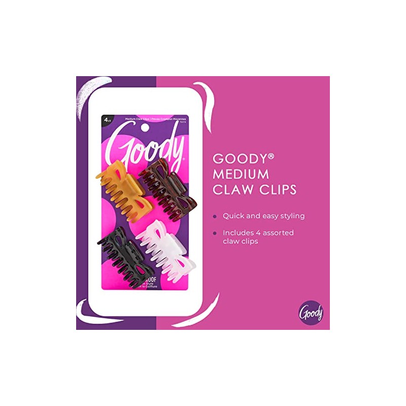 Goody Classics Claw Hair Clip, Medium, 4 Count