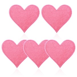 5pcs Pink Heart Embroidered Iron on Patches Heart Shaped Sew Embroidered Patches Love Appliques Embellishments for Clothing Jackets Hat Backpack Repairing Decorations （2.7 x 2.8 inch）