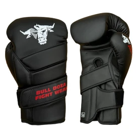 Pair of Bull Doza 14oz Boxing Gloves Built-In Wrist Support with the Double Cuff - Durable Matte Black Sparring Gloves for Training, Bag Work, Large Padded Mitts