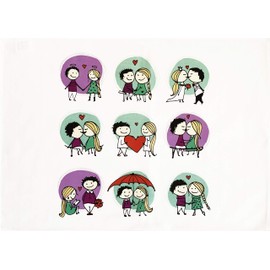 Half a Donkey Feel the Love - Happy Couples in Love Large Cotton Tea Towel