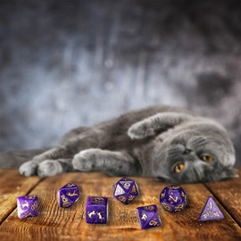 scat01 - set 7 dadi purrito gold/purple