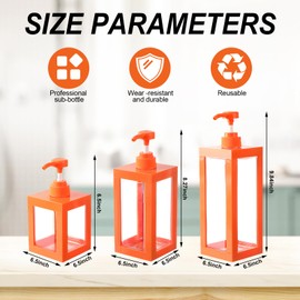 3-Pack Bathroom Hand Soap Dispenser Set | Refillable Lotion Dispensers with Pump | Modern Kitchen Dish Soap Dispenser | Thickened PP Material | 17/25/34 fl oz Sizes(3, Orange)
