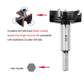 STORMCUBE Forstner Drill Bits 50Mm Tungsten Carbide Upgraded Version 3-Cutter Higher Hardness Wood Hole Saw Auger Opener Woodworking Drilling Tool Wood Cutter 50Mm Green