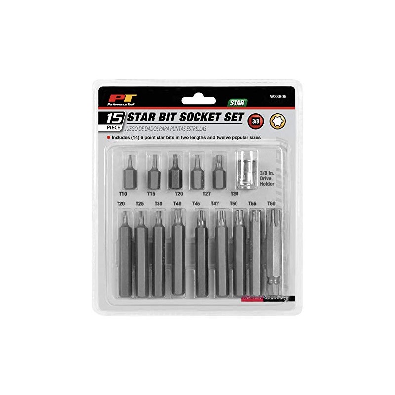 Performance Tool W38805 3/8" Drive 6-Point Star Bit Set, 26-Piece