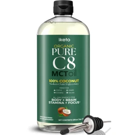 Keppi Keto Organic MCT Oil - Flavorless C8, Non-GMO, Certified Gluten-Free, Palm Oil Free, Vegan, Kosher, Halal, 32 oz Coconut Oil
