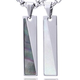 Morella Women's and Men's Partner Set Necklaces Light and Dark Mother of Pearl Pendant Stainless Steel in Jewellery Bag, Stainless Steel, Mother of Pearl