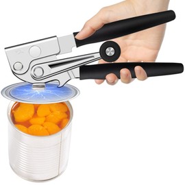 NUFR Commercial Heavy-Duty Manual Can Opener with Easy-Turn Crank, Long Rubber Handle & Magnetic Lid Holder
