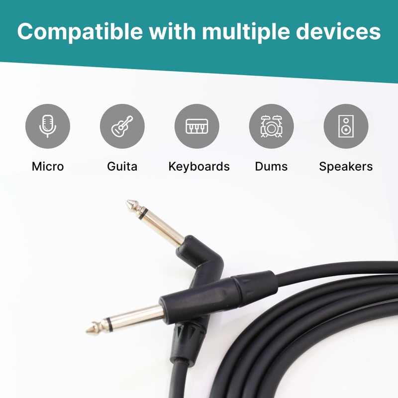 Yewseas 6.35 mm Guitar Cable, 3 m, Jack Cable, Instrument