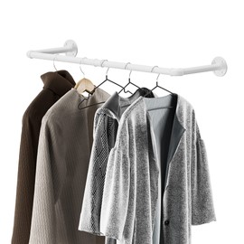 HOEMLIM Industrial Pipe Clothing Rack Wall Mounted Clothes Rack Heavy Duty Space-Saving Garment Bar Rack Detachable Multi-Purpose Hanging Rod,24 inch(White)