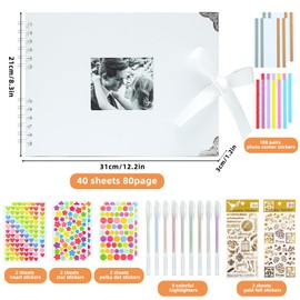 Mooshy Scrapbook Kit Photo Album Photo Scrapbook Baby Scrapbook With Pens Photo Corners Sticker White Scrapbook For Gifts Perfect For Weddings, Travel, Baby Photo Albums