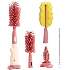 Baby Bottle Brush, Multifunctional Cleaning Brush, Bottle Brush Cleaner Set, Nipple Cleaner, 3 in 1 Bottle Brush, Straw Brushes, Suitable for Baby Bottle, Water Bottles, Nipples, and More (Red)