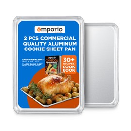 Emporio Kitchen Emporio Kitchen Baking Pan Set - Medium and Large Aluminum Cookie Sheet Pan (10.5" x 15" and 13" x 18"), PFOA, PFOS, PTFE Free, Recipe Booklet Included, Oven Safe, Resist Heat Up To 500 F, Set of 2