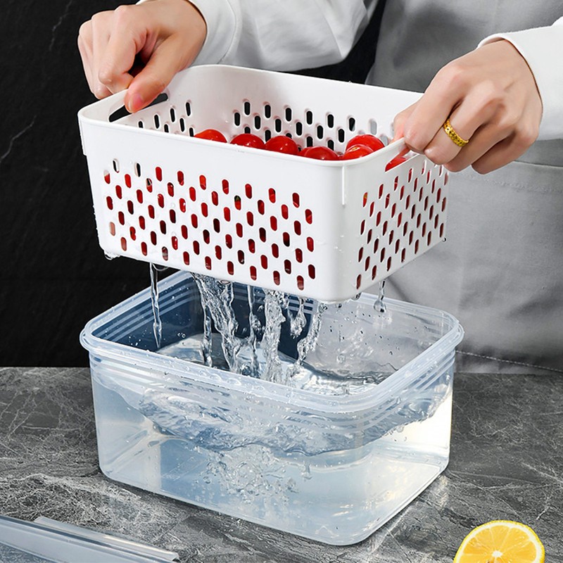 3pcs Drain Storage Basket Box Transparent Leakproof Food Storage Containers